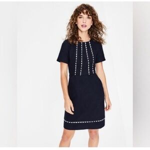 Anthropologie BODEN Navy and White Cotton Short Sleeved Dress